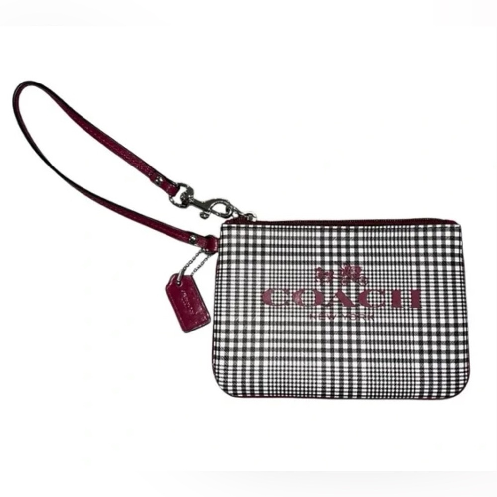 Coach Plaid Wristlet in Burgundy and Black